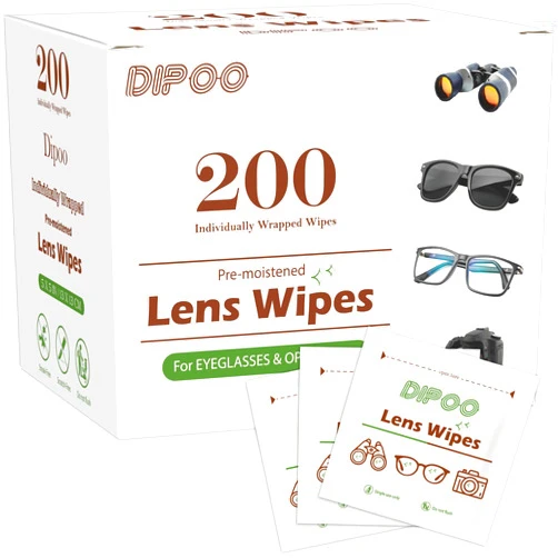 Dipoo 200 Count Lens Wipes for Eyeglasses, Eye glasses Cleaner Wipes Pre-moistened Individually Wrapped Sracth-Free Streak-Free EyeGlasses Lens Cleaning Wipes for Sunglass, Camera Lens, Goggles
