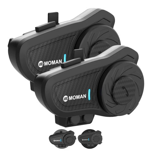 Moman Motorcycle Intercom, H2 Pro【2 Pack Carbon】 Helmet Headset Wireless Communication System to 1000M with DSP&CVC Noise Cancellation IP65 Waterproof FM, Motorcycle-Intercom-Headset-Helmet-Motobike