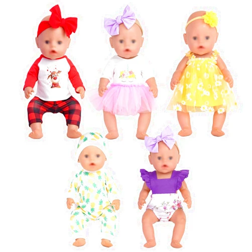 Sweet dolly Baby Doll Accessories, 5 Set of Doll Clothes, Dress, Bodysuits Outfits for 15 Inch to 18 Inch Dolls, 15 Inch Baby Dolls, 11 PCs in Total Doll Clothes and Accessories