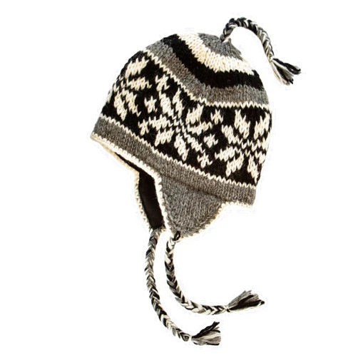 KOSHI Hand Knit Sherpa Wool Unisex Hat with Micro Fleece Lining with Snowflake Pattern - Ear Flaps - Toque - Beanie