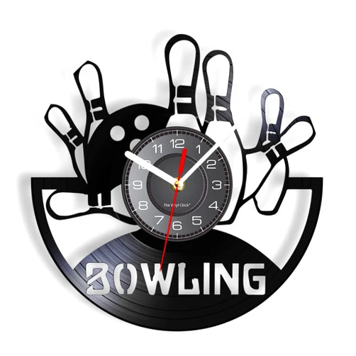 OTKU 30 cm Wall Clock Bowling Vinyl Record Wall Clock Gutterball Leisure Activities Sports Decor Retro Music Album Longplay Watch for Bedroom for Room Decoration