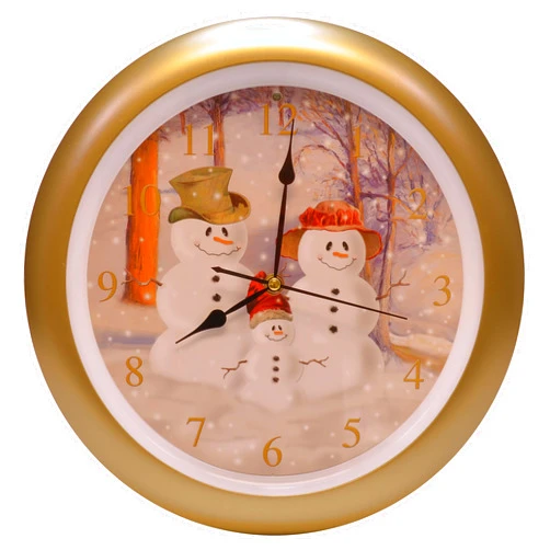 Mark Feldstein & Associates Snow Family Christmas Carol Holiday Sound Clock, 13 Inch, Gold