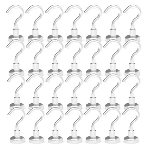 THCMagorilla Strong Neodymium Magnetic Hooks, 22lbs Rare Earth Magnetic Hooks Heavy Duty, Hooks for Hanging, Key Holder, Toolbox, Refrigerator, Pack of 28