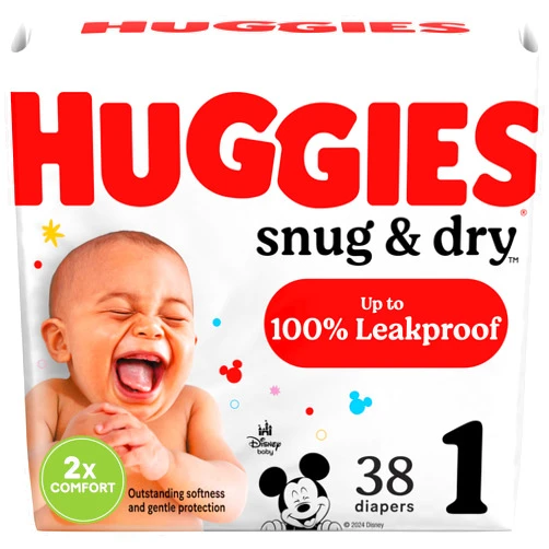 Huggies Size 1 Diapers, Snug & Dry Newborn Diapers, Size 1 (8-14 lbs), 38 Count, Packaging May Vary