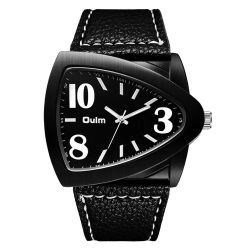 CARLIEN Triangle Wrist Watch for Men Unique Quartz Watch with Brown Leather Strap Arabic Numerals Shield-Shaped Dial
