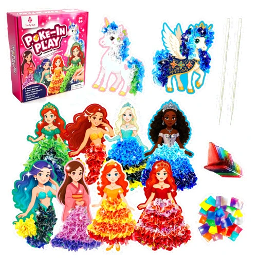 Zonfy Sun Poke-in Play DIY Poke Art Kit with 10 Colorful Figures, Mess-Free Crafts for Kids 4–8, Princess-Inspired Creative Toy, Great Birthday Gifts for Girls