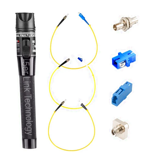 5er Link Technology Fiber Optic Cable Troubleshoot Kit. includes a 50mW/50km VFL Fiber Optic Visual Fault Locator Pen a LC, SC, ST and FC Coupler Adapters, 3 Short Patch Cords and a Case (Troubleshoot Kit)
