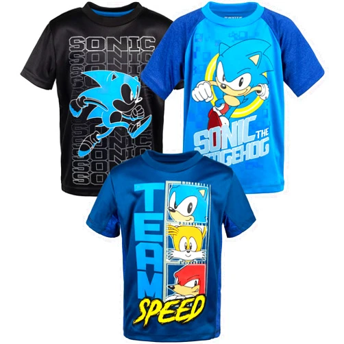 SEGA Sonic The Hedgehog Tails Knuckles 3 Pack Athletic T-Shirts Toddler to Big Kid