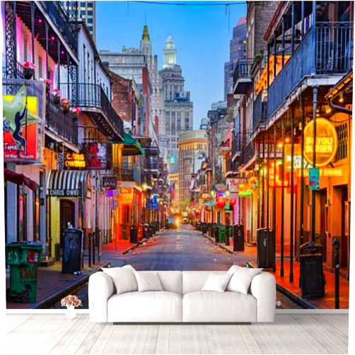 SX-WE 3D Wallpaper New Orleans Bourbon Street Self Adhesive Bedroom Living Room Dormitory Decor Wall Mural Stick and Peel Background Wall Ceiling Wardrobe Sticker