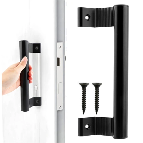 RVXlRDN 2 pcs Sliding Door Handle, Aluminum Alloy Sliding Glass Door Handle Cabinet Pulls with 4 Screw Fits 6.5inch Hole Spacing(Black)