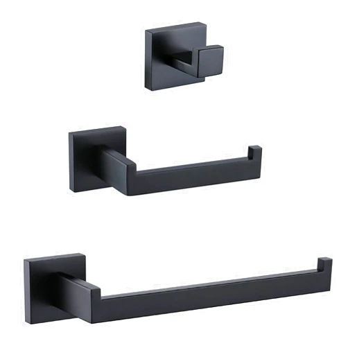 TURS Black 3-Piece Bathroom Towel Holder Set Stainless Steel Wall Mount Bath Hardware Set Toilet Paper Holder Towel Hook,Q7010BK