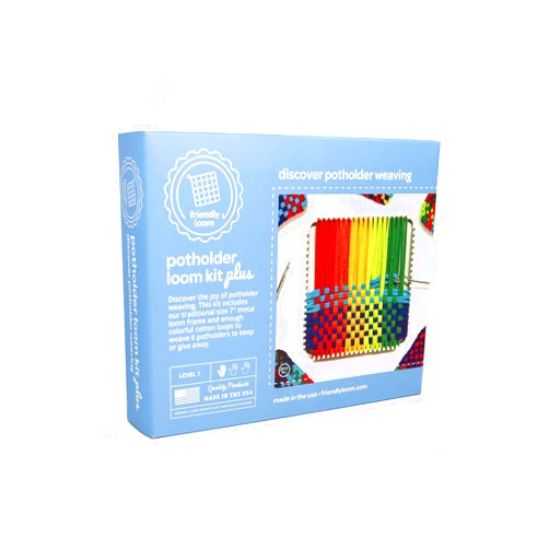 Harrisville Designs Friendly Loom 7” Traditional Potholder Plus Weaving Kit | Sturdy Metal Loom and Quality Cotton Weaving Loops in Rainbow Colors | Complete Kit to Weave 6 Functional Potholders | Made in The USA