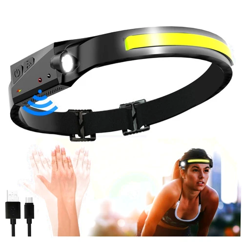 Kissfee LED Headlamp Rechargeable, Waterproof USB Headlight Head Lamp Flashlight for Outdoor, Hiking, Running, Fishing, Camping, Hard Hats Adults Kids Battery Powered 230° Illumination (Black)