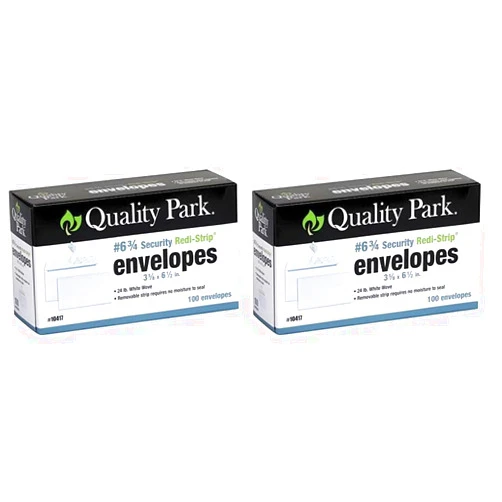 Quality Park #6 3/4 Self-Seal Security Envelopes, Security Tint and Pattern, Redi-Strip Closure, 24-lb White Wove, 3-5/8 x 6-1/2, 100/Box (QUA10417) (Pack of 2)