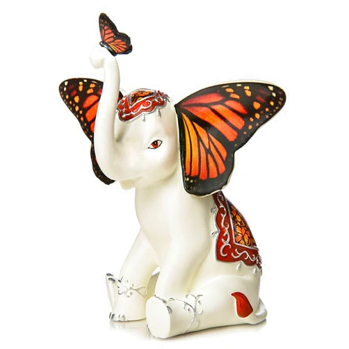 The Hamilton Collection Butterfly & Elephant Collection Issue #2 'Magical Monarch' Hand-Painted Elephant Figurine with Butterfly Accents 4-Inches