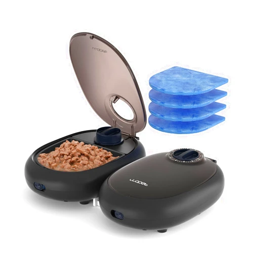 WOPET Automatic Cat Feeder,48-Hour Timer Cat Bowl with Ice Gel Pack Refrigeration Function,Perfect for Puppies and Kittens in Yogurt,Can,and Wet Food Feeding,Black