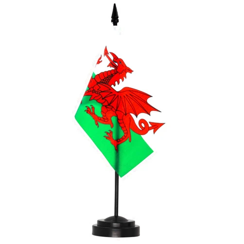 Anley Wales Deluxe Desk Flag Set - 6 x 4 Inch Miniature Welsh Desktop Flag with 12