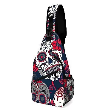 Meaudiwes Day Pack Cross Body Sling Backpack, Traveling Running Casual Chest Bag, Phone Bag For Women Men Compatible with Mexican Day Dead Rose Sugar Skull Color271
