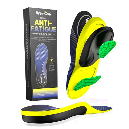 Welnove Work Orthotic Insoles for Plantar Fasciitis - Welnove Superior Comfort Work Boot Insoles for Standing All Day - Anti Fatigue Medium Arch Support Shoe Inserts for Men Women Flat Feet Pain (Size L)