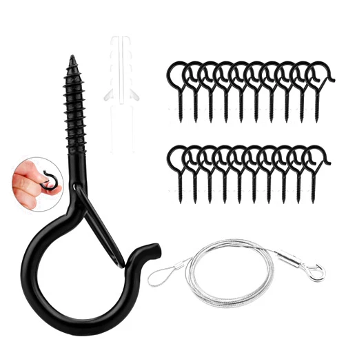 LOTSUN Ceiling Hook Plant Hooks 16 Pcs Q-Hanger Hooks for Hanging Outdoor String Lights with 2 Pcs Adjustable Heavy Duty Picture Hanging Wire Kit