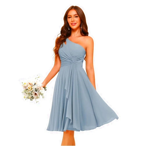 YMSHA Women's One Shoulder Short Bridesmaid Dresses A Line Chiffon Pleated Formal Party Dress YMS429