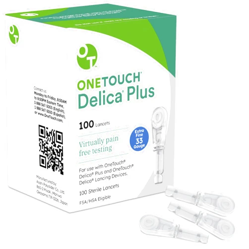 OneTouch Delica Plus Lancets for Diabetes Testing | Extra Fine 33-Gauge Lancets for Blood Test | Diabetic Supplies for Blood Sugar Monitor | Diabetic Lancets for Lancing Device, 100 Count