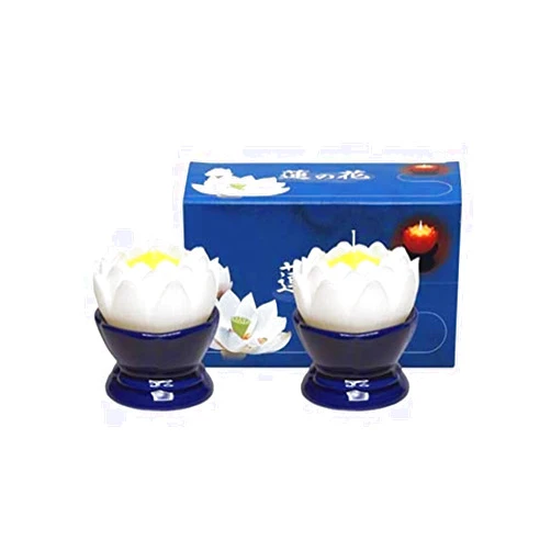 Maruesu Japan Buddhist - Maruesu lotus flower large white 2 pieces with candlestickAF27