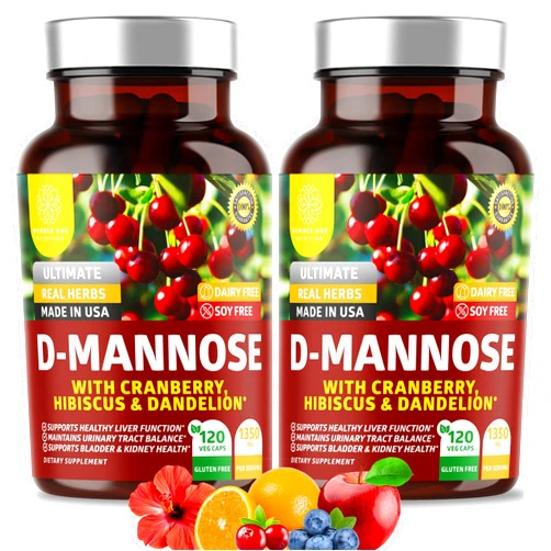 Number One Nutrition 2-Pack N1N Premium D Mannose with Cranberry and Dandelion [Max Strength, 1350mg] Supports Urinary Tract Health, Flush Impurities and Bladder Health Support, 240 Veg Caps
