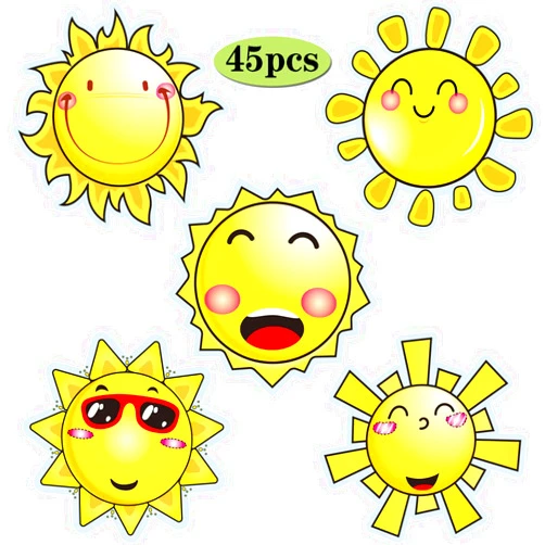 Blulu 45 Pcs Sun Cutouts 5 Designs Bulletin Board for Classroom Decoration Sun Cutouts Gifts DIY Crafts Project Summer Spring Sunshine Party Supplies, 5.9 x 5.9 Inch