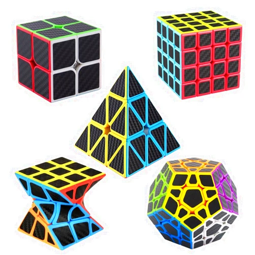 Roxenda Speed Cube Set, Speed Cube Bundle of 2x2 4x4 Megaminx Pyramid Cube and Twist Cube Smoothly Carbon Fiber Sticker Magic Cubes Collection for Kids & Adults [5 Pack]