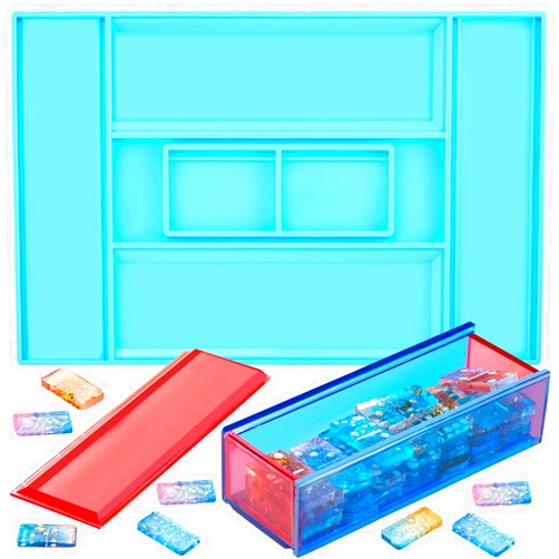 Patelai Dominoes Storage Box Resin Mold Domino Box Mold Jewelry Storage Case Holder Mold Slide Box Silicone Mold Case Epoxy Resin Casting Mold for DIY Dominoes Jewelry Box Home Decoration