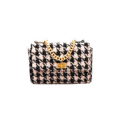 BERTY·PUYI PU Leather Black And White Houndstooth Ladies Shoulder Bag Autumn And Winter Fashion Woolen Cloth Crossbody Bag
