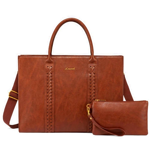 LOVEVOOK Laptop Tote Bag for Women, Vintage Leather Work Bags 15.6 inch Laptop Bag, Waterproof Professional Computer Bag Business Office Briefcase Large Shoulder Bag Handbag, Brown