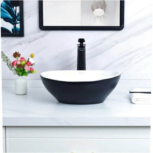 Davivy 15.7'' X 13.4'' Matte Black Oval Vessel Sink with Pop Up Drain,Bathroom Vessel Sinks,Ceramic Vessel Sink,Bathroom Sinks Above Counter,Counter top Sink,Matte Black Vessel Sink for Bathroom