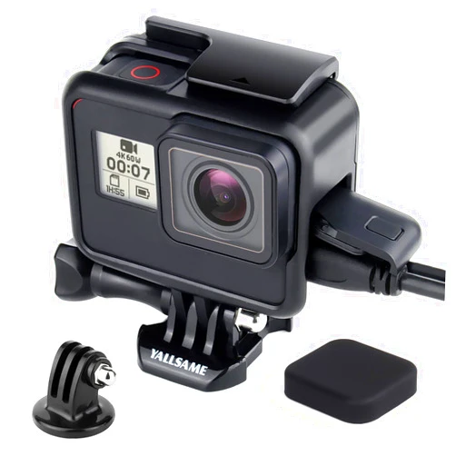YALLSAME Frame Case Compatilble with GoPro Hero 5/6/7 Black/Silver/White, Hero 2018 with Lens Cap and Tripod Mount Adapter Protective Housing Case for Go Pro 7 6 5