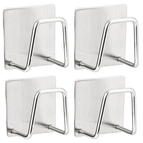 Luckyiren Adhesive Sponge Holder for Kitchen Sink, SUS304 Stainless Steel Scrubber Hanger Sink Caddy Accessories Storage Drain Rack Stand for Scratch Scrub Dishcloth Dishrag Steel Wool Strainer Stopper