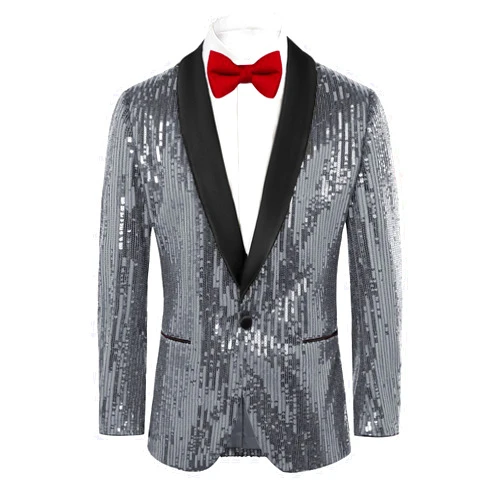 GRACE KARIN Mens Shiny Sequin Blazer One Button Suit Jacket Shawl Lapel Tuxedo Party Dinner Prom