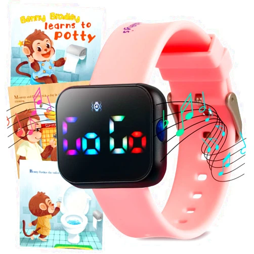 Benny Bradley's Potty Training Watch for Kids V2 – A Water Resistant Toilet Reminder Device for Boys & Girls to Train Your Toddler with Fun/Musical & Vibration Interval Reminder with Potty Training eBook (Pink)