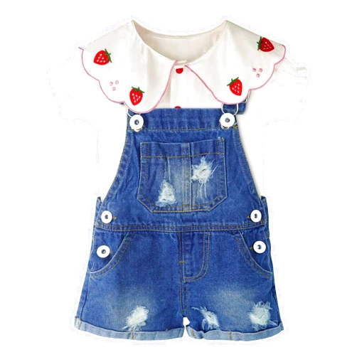 CHUMHEY Baby & Little Girls Shortalls Outfits, Cotton Summer T-shirt Blouses Adjustable Straps Denim Short Overalls Sets