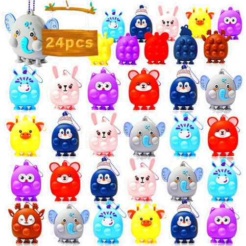 Sdatoy 24 Pcs Party Favors for Kids, 3D Animal Pop Fidget Toys Bulk, Sensory Bath Suction Toys for Toddlers, Carnival Treasure Classroom Prizes Box Toys, Fidget Stocking Stuffers Birthday Party Gifts