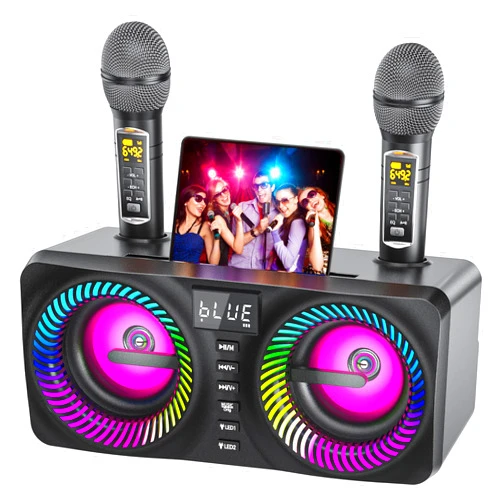 MusyVocay Karaoke Machine for Adults Kids with 2 Wireless Microphones, Portable Bluetooth Speaker with 9 Modes Dynamic LED Lights, Karaoke Speaker with PA System Bass/Echo/USB/TF/AUX for Home Birthday Party