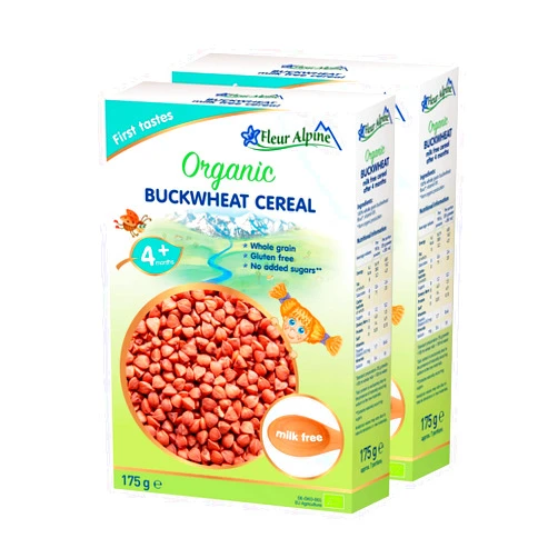 FLEUR ALPINE Baby Food | Organic Buckwheat Baby Cereal Pack of 2 - for Deliciously Smooth Breakfast Meals | Nutritious Instant Gluten Free Porridge 4+ Months with No Added Sugars | 2x7 Servings