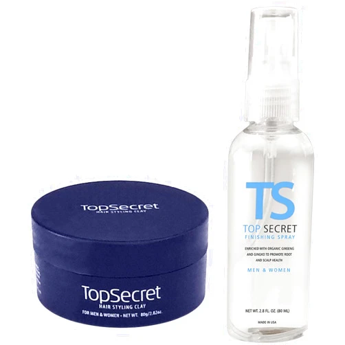 Top Secret Hair Thickening Fibers - Pre-Application Grooming Clay and Finishing Spray w/Free Travel Bag