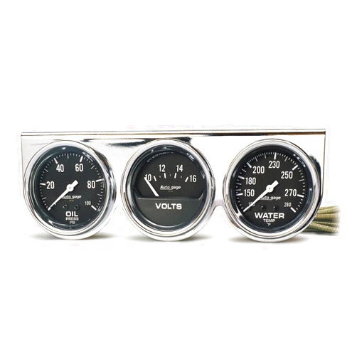 AUTO METER 2399 Autogage Black Oil/Water/Volt Gauge with Chrome Console,2.625 in.