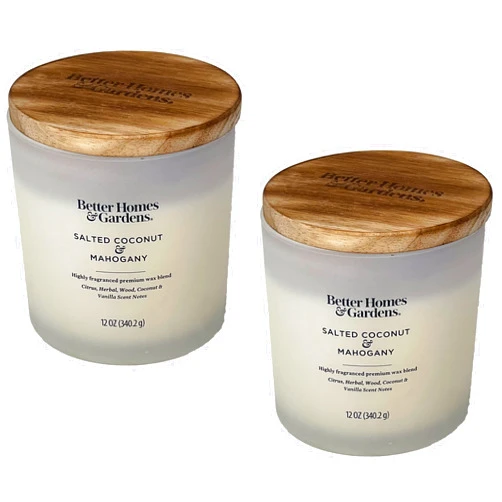 BetterHomes&Gardens 12oz Scented Candle, Salted Coconut & Mahogany 2-Pack, Cream, 35524