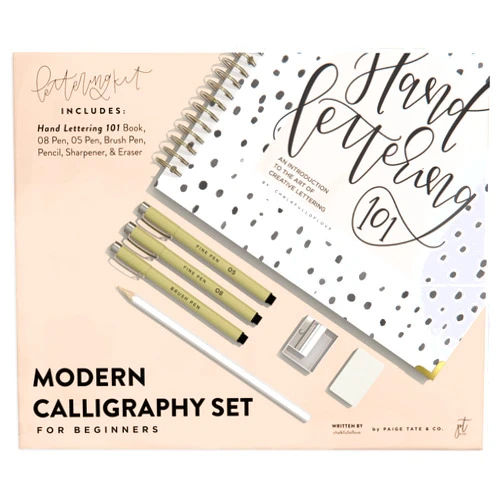 By Chalkfulloflove (Author), Paige Tate & Co. (Producer) Modern Calligraphy Set for Beginners: A Creative Craft Kit for Adults featuring Hand Lettering 101 Book, Brush Pens, Calligraphy Pens, and More