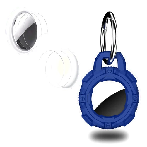 leQuiven Silicone Airtag Case for Apple AirTags Tracker, Protective Airtag Holder with Key Ring, with 2 Sets Screen Protector Film, Shockproof Keychain Loop Air Tag Accessories for Bags Dog (Blue)