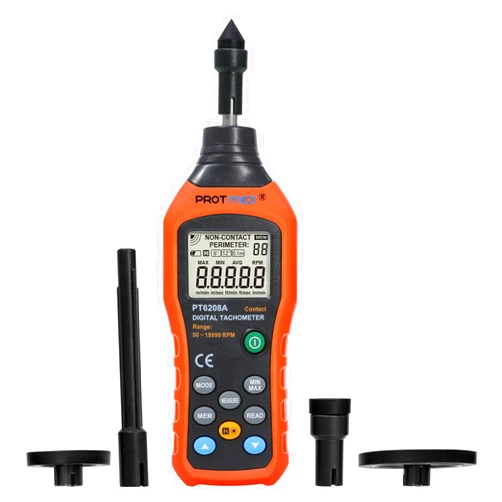 Protmex PT6208A Digital Contact Tachometer, Contact Measurement Speed Tach Meter, 50-19999RPM Speed Meter, Contact Tach RPM Meter with 100 Groups Data Logging, Data Hold, Max/Min/AVG, Backlight