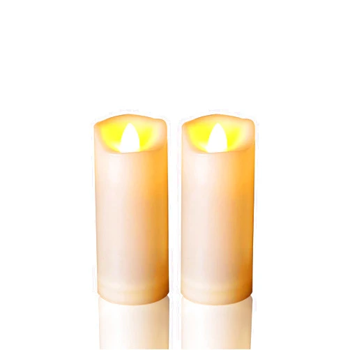 2WDECOR 2-Pack Waterproof Outdoor Battery Operated Flameless Candles with Timer, Realistic Flickering Plastic Electric Slim LED Pillar Lights for Birthday Wedding Christmas Decor Gifts 2x5 Inches