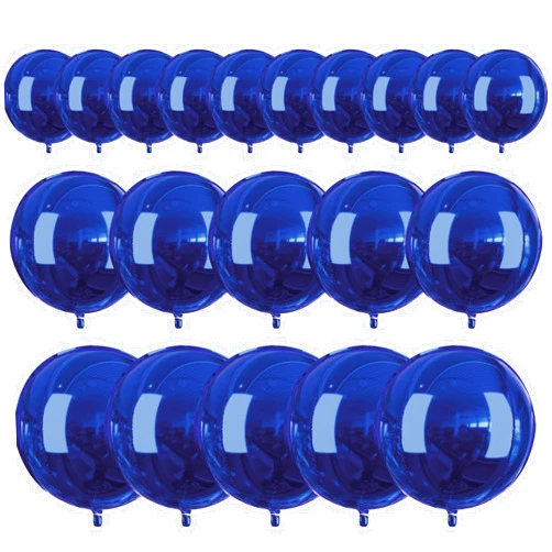 PartyWoo Navy Blue Foil Balloons, 20 pcs Round Foil Balloons Different Sizes Pack of 22 Inch 15 Inch 10 Inch 4D Foil Balloons and Ribbon, Big Foil Balloons for Birthday Decorations, Party Decorations